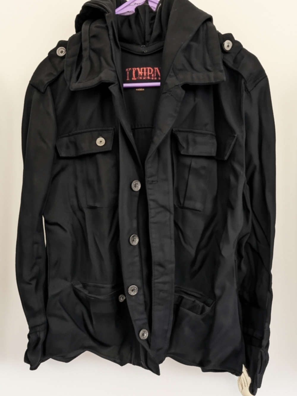 TRIPP NYC Man Black Utility Military Hooded Jacket